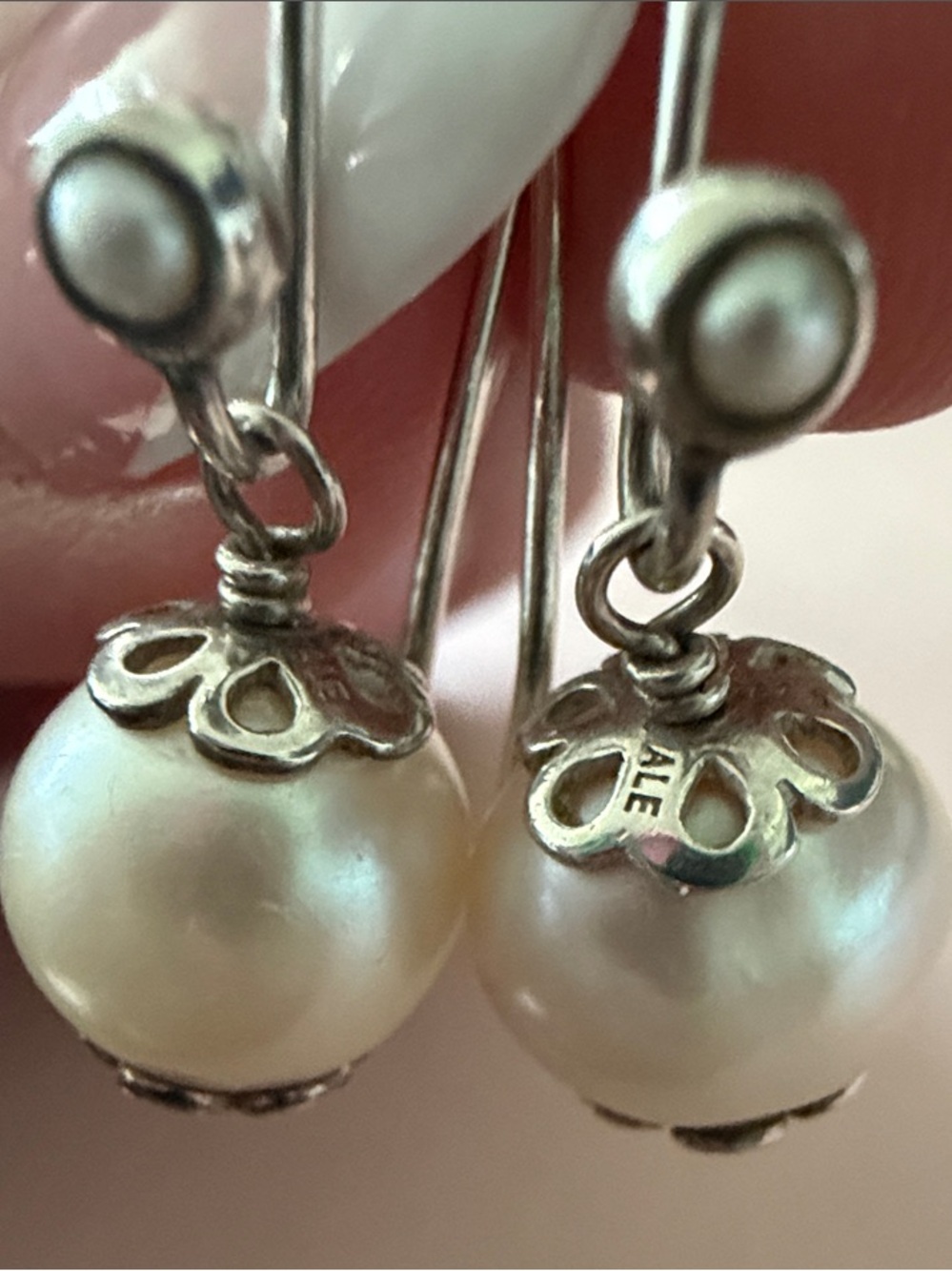 Pandora Pearl Drop Dangle Earrings - White Pearls in sterling silver